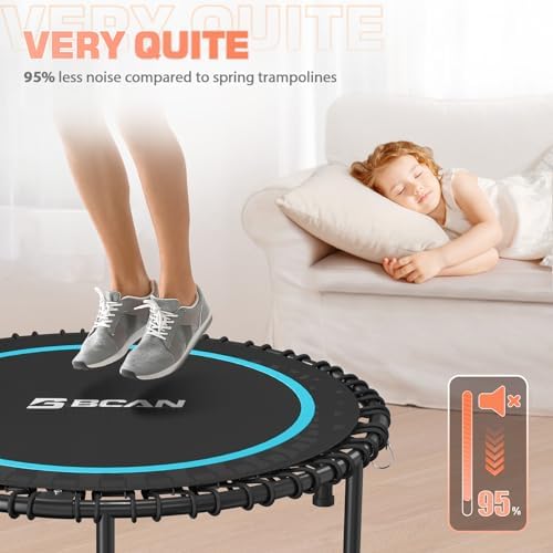BCAN 40"/48" Mini Rebounder Trampoline for Adults with Bar: Whole-Body Workout & Relaxation at Home, Stable & Quiet, Adj