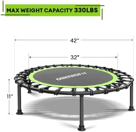 ONETWOFIT Silent Mini Trampoline for Adults | Indoor Exercise Fitness Trampoline | Max Load 330lbs | Rebounder Workout |