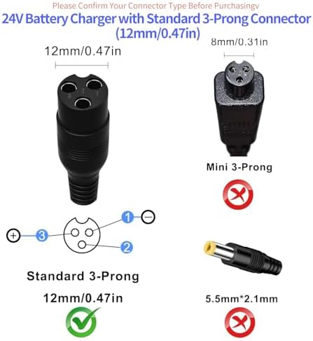 Razor E100 E125 E150 E175 E200 E300 MX350 Electric Scooter Charger 24V 3-Prong Inline Female Battery Power Cord Razor