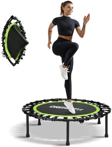 ONETWOFIT Quiet Foldable Mini Trampoline for Adults 42” W/Adjustable Foam Handle Bungees, Perfect for Indoor Workout O