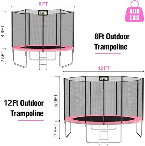 AOTOB Heavy Duty Trampoline with Safety Net and Hoop for Kids and Adults Outdoor Jumping