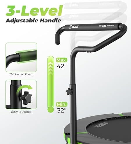 BCAN 40"/48" Foldable Mini Trampoline for Adults Indoor Workout | BCAN U/T Adjustable Foam Handle Rebounder Trampoline