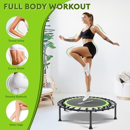 ONETWOFIT Silent Mini Trampoline for Adults | Indoor Exercise Fitness Trampoline | Max Load 330lbs | Rebounder Workout |