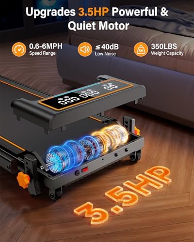 Portable Treadmill Walking Pad with 12% Incline & Handle Bar for Home | 350+lb Capacity & 4 Adjustable Incline Smart Ap