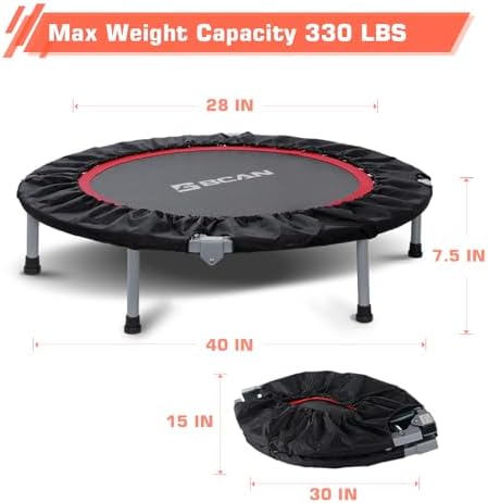 BCAN Mini Trampoline for Adults Indoor Workout with Safety Pad, Rebounder Exercise Trampoline, Max Load 300lbs BCAN Fo