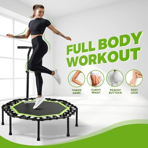 ONETWOFIT Quiet Foldable Mini Trampoline for Adults 42” W/Adjustable Foam Handle Bungees, Perfect for Indoor Workout O