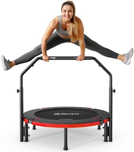 BCAN 40"/48" Foldable Mini Trampoline for Adults Indoor Workout | BCAN U/T Adjustable Foam Handle Rebounder Trampoline