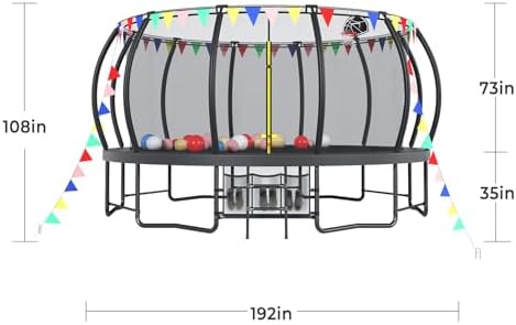 Lyromix 12-16FT Trampoline with Basketball Hoop and Lights for Kids and Adults | Lyromix Recreational Trampoline with S