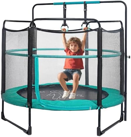Skywalker 60" Kids Trampoline with Enclosure Net - Indoor Outdoor Safety Padded Frame for Ages 3-6