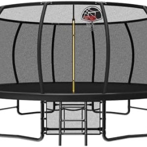 Lyromix 12 14 15 16FT Outdoor Trampolines for Kids and Adults | Lyromix Pumpkin Trampolin with Curved Poles for Kids an