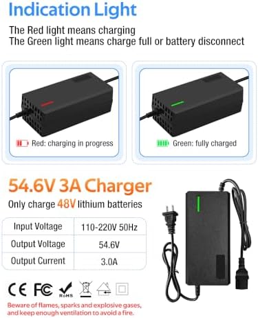 Super Fast Charger for 48V Lithium Battery No Adapter Needed | 5|6V 3A/5A Charger for 48V Lithium Battery with Cooling