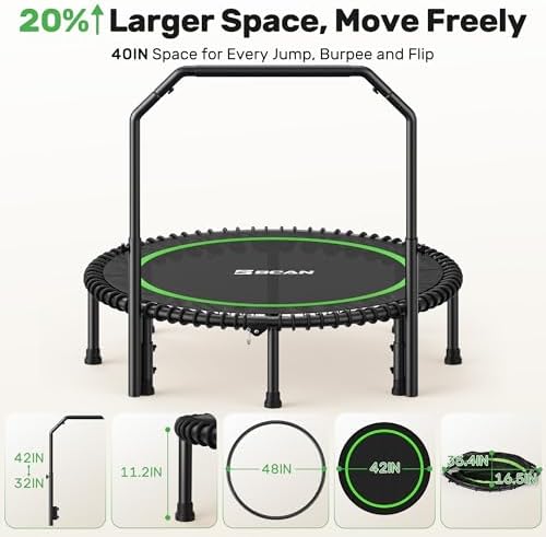 BCAN 40"/48" Mini Rebounder Trampoline for Adults with Bar: Whole-Body Workout & Relaxation at Home, Stable & Quiet, Adj