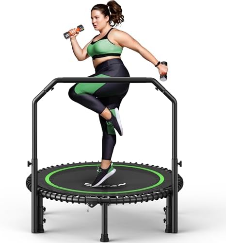 BCAN 40"/48" Mini Rebounder Trampoline for Adults with Bar: Whole-Body Workout & Relaxation at Home, Stable & Quiet, Adj