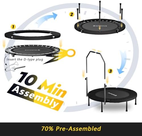 Adults 40" Foldable Rebounder Trampoline - Stable Quiet Fitness Equipment with Max 350lbs Load Capacity, Adjustable U-Ba