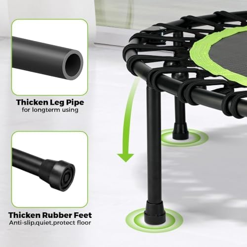 ONETWOFIT Quiet Foldable Mini Trampoline for Adults 42” W/Adjustable Foam Handle Bungees, Perfect for Indoor Workout O