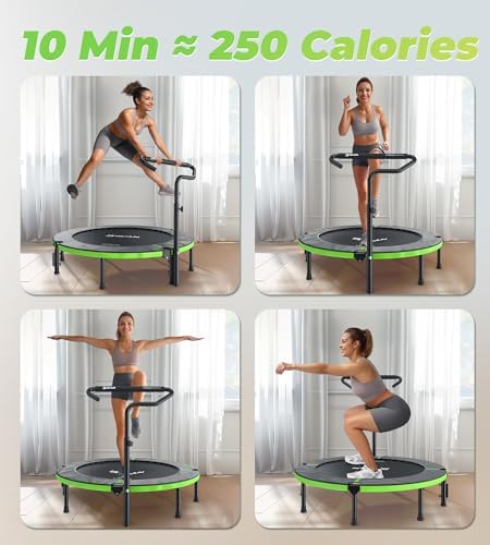 BCAN 40"/48" Foldable Mini Trampoline for Adults Indoor Workout | BCAN U/T Adjustable Foam Handle Rebounder Trampoline