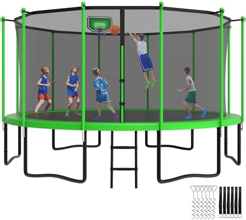 YORIN 16FT Tranpoline Outdoor with Basketball Hoop & Net YORIN 1500 LBS Tranpoline ASTM Approved for Kids and Adults YOR