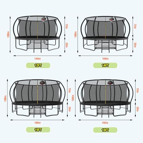 Lyromix 12 14 15 16FT Outdoor Trampolines for Kids and Adults | Lyromix Pumpkin Trampolin with Curved Poles for Kids an