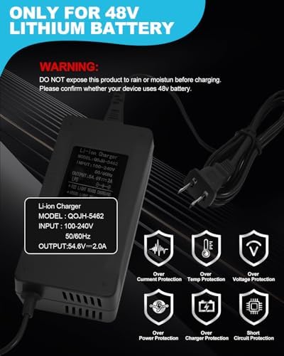 2A Fast Charger for 48V Lithium Battery, Universal Hoverboard Battery Charger with 7 Plugs for Jetson, Gotrax, Razor, Ni