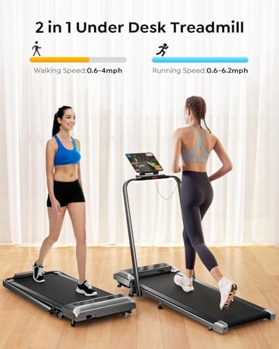 Portable Compact Under Desk Treadmill with App Remote Control and LED Display 2 in 1 Foldable Treadmill with Incline for