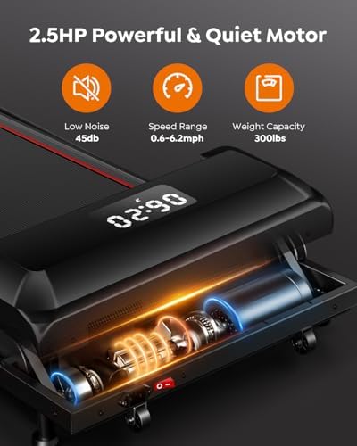 Portable Compact Under Desk Treadmill with App Remote Control and LED Display 2 in 1 Foldable Treadmill with Incline for