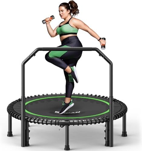 BCAN 40"/48" Mini Rebounder Trampoline for Adults with Bar: Whole-Body Workout & Relaxation at Home, Stable & Quiet, Adj