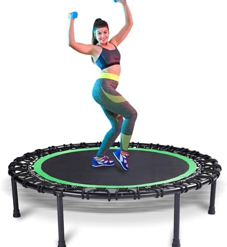 Mini Fitness Trampoline with Bungees - Stable & Quiet Rebounder for Adults