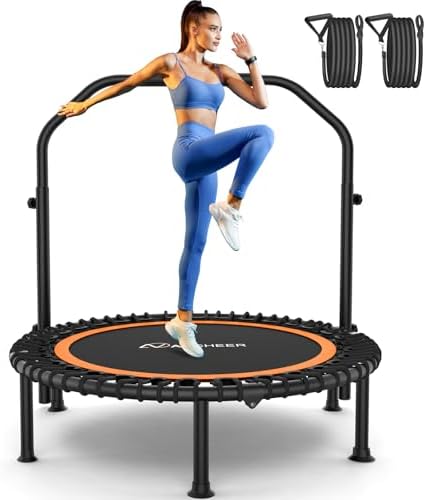 Ancheer Bungee Rebounder Trampoline, Foldable Fitness Trampoline with Resistance Ropes, 450-550LBS Capacity, Safe for Ho