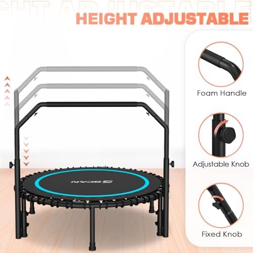 BCAN 40"/48" Mini Rebounder Trampoline for Adults with Bar: Whole-Body Workout & Relaxation at Home, Stable & Quiet, Adj