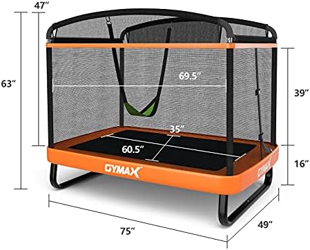 GYMAX Kids Trampoline 6FT Swing Enclosure Safety Net ASTM Approved Indoor Outdoor Birthday Gift