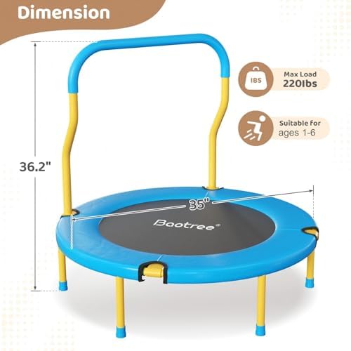 36 Inch Mini Trampoline for Kids, Indoor Outdoor Trampoline with Foam Handle, Max. Load 220 lb 36 Inch Mini Trampoline