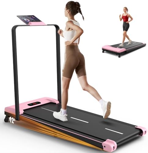 ANCHEER |0 HP Foldable Treadmill for Home Workouts with Handles | ANCHEER Portable Under Desk Treadmill with 12% Inclin