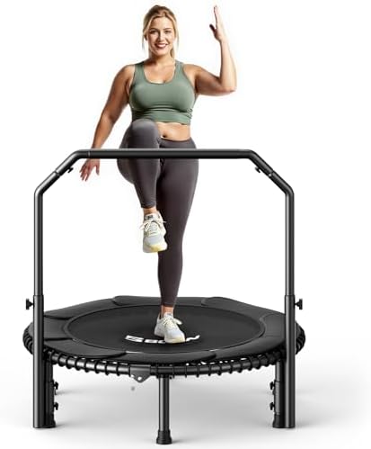 BCAN 40"/48" Mini Rebounder Trampoline for Adults with Bar: Whole-Body Workout & Relaxation at Home, Stable & Quiet, Adj