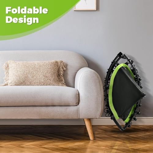 ONETWOFIT Quiet Foldable Mini Trampoline for Adults 42” W/Adjustable Foam Handle Bungees, Perfect for Indoor Workout O