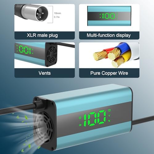 42V 2A Electric Scooter Charger with LED Charging Display, Universal with 4 Connections, for Electric Bike, Mobility Sco