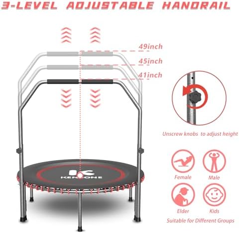 Low-Impact Rebounder Trampoline for Adults with Bungee, 450/550LBS | Quiet Mini Exercise Trampoline with Adjustable U/T