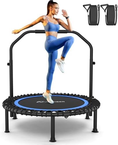 Ancheer Bungee Rebounder Trampoline, Foldable Fitness Trampoline with Resistance Ropes, 450-550LBS Capacity, Safe for Ho