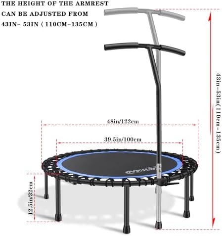 NEWAN Silent Mini Trampoline for Adults - 40" to 48" Diameter, Max Limit 330lbs, Silent Bungee Rebounder Jumping Cardio