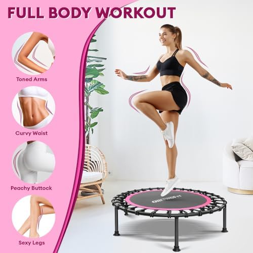 ONETWOFIT Silent Mini Trampoline for Adults | Indoor Exercise Fitness Trampoline | Max Load 330lbs | Rebounder Workout |