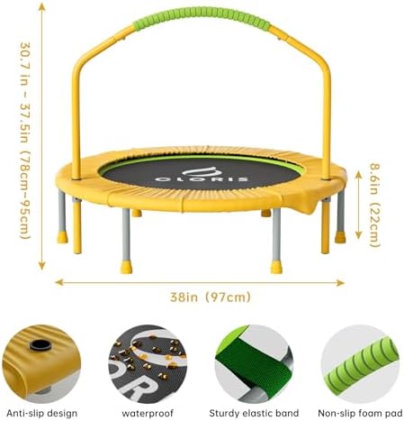 CLORIS 38in/48in Folding Trampoline for Adults with Adjustable Foam Handle - Max Load 450lbs Safety Padded Cover Best Gi