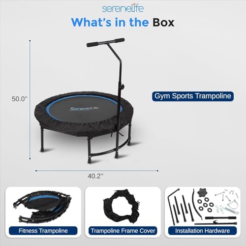 SereneLife 40" Trampoline - In-Home Cardio Fitness Rebounder for Adults, Adjustable T-Bar Handle, Silent Heavy Duty Bung