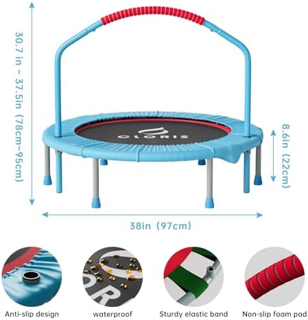 CLORIS 38in/48in Folding Trampoline for Adults with Adjustable Foam Handle - Max Load 450lbs Safety Padded Cover Best Gi