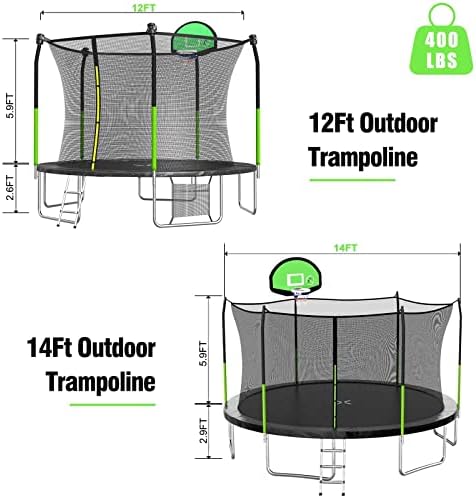 SKOK Kids Outdoor Trampoline, 400LBS ASTM Approved Net Trampoline, Kid Friendly, Outdoor Play, Durable and Safe, 12ft Di