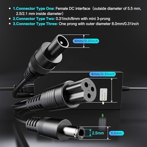 42V 2A Charger for 36V Lithium Battery Universal 3 Plugs | Universal 42V 2A 3-In-1 Charger for 36V Lithium Battery 8mm