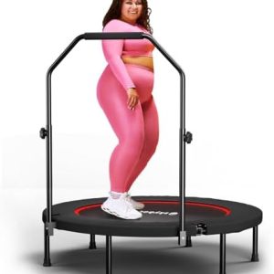 Adults 40" Foldable Rebounder Trampoline - Stable Quiet Fitness Equipment with Max 350lbs Load Capacity, Adjustable U-Ba