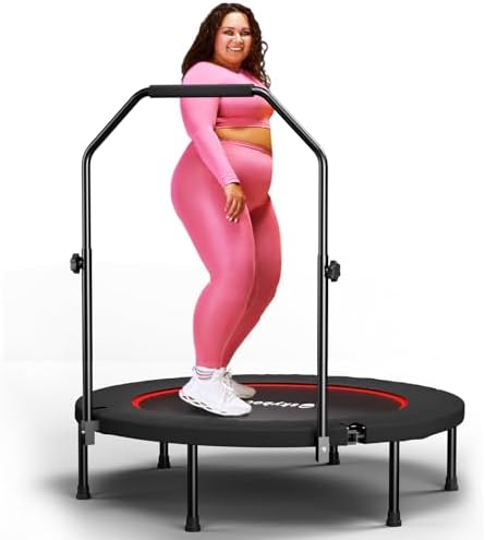 Adults 40" Foldable Rebounder Trampoline - Stable Quiet Fitness Equipment with Max 350lbs Load Capacity, Adjustable U-Ba