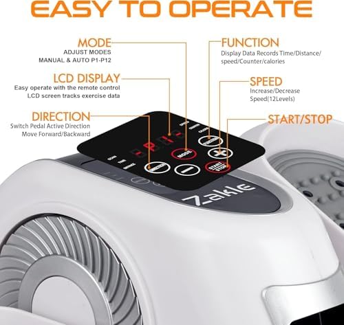 Zakle Electric Elliptical Machine for Home Office Users, Quiet Seated Pedal Exerciser with Remote Control and 12 Speed L