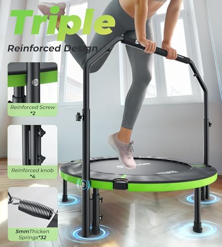 BCAN 40"/48" Foldable Mini Trampoline for Adults Indoor Workout | BCAN U/T Adjustable Foam Handle Rebounder Trampoline