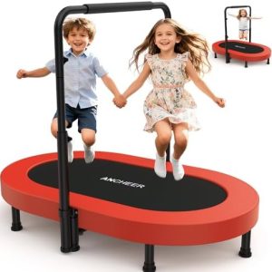 ANCHEER Mini Trampoline for Kids & Toddlers - Indoor/Outdoor Rebounder with Adjustable Handle, 56'' Safe Oval Fitness Tr