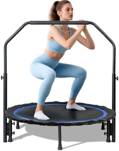 Foldable Mini Trampoline for Adults | Load 330lbs | 40"/48" Rebounder | Durable Bungee Band | Adjustable Foam Handle | H
